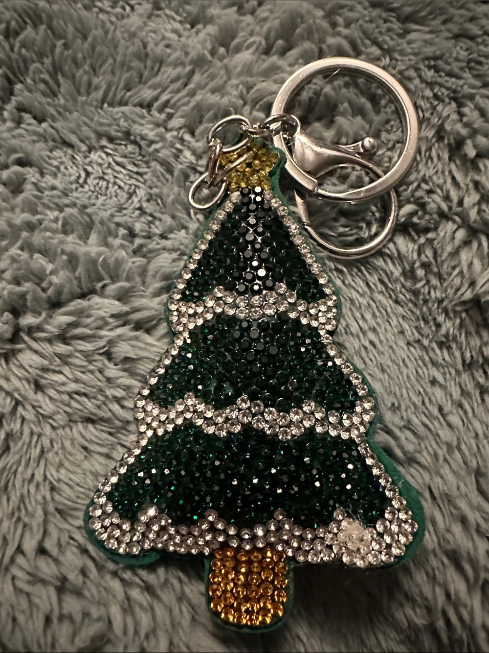 Green Crystal Christmas Tree Keychain - Sparkling Accent